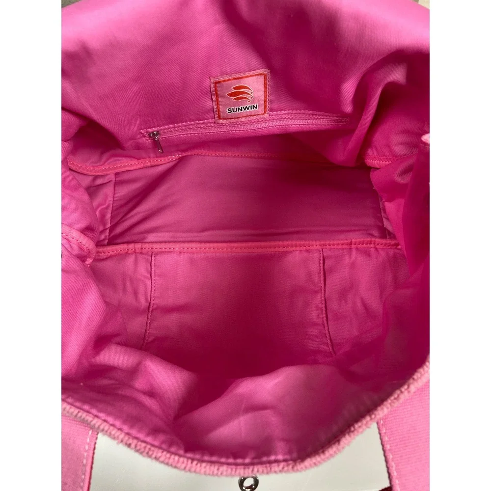 Sunwin Boatkin Style Women Large Pink Red Terry Cloth/Canvas Tote Bag NWOT Beach
